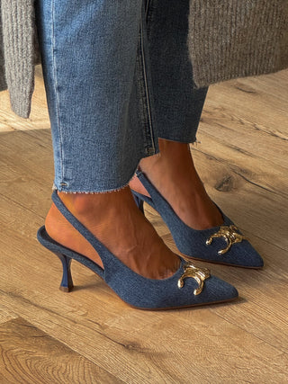 Triomphe Slingback Kitten Heels | Denim