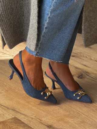 Triomphe Slingback Kitten Heels | Denim