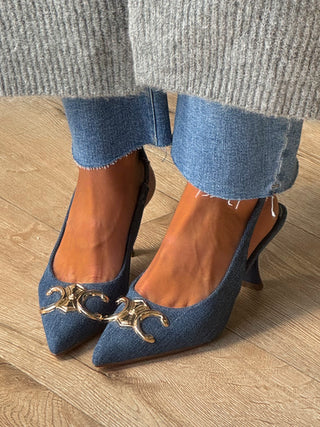 Triomphe Slingback Kitten Heels | Denim