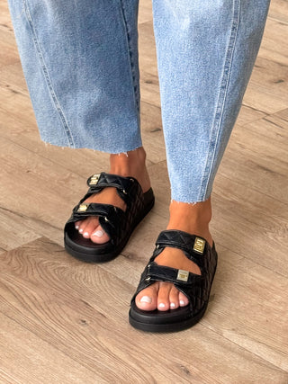 Quilted Velcro Slides | Black