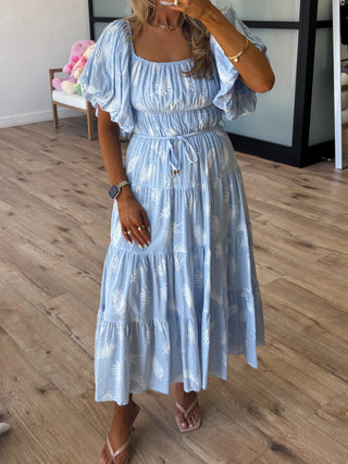 Botanical Midi Dress | Light Blue