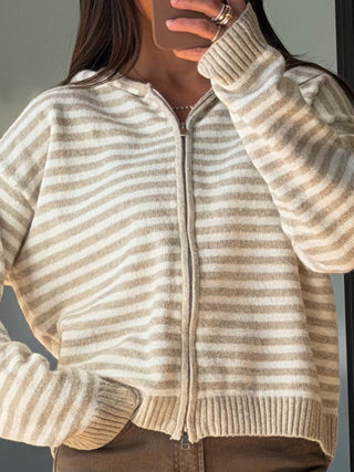Aylia Zip-Up Hoodie | Sand Stripe