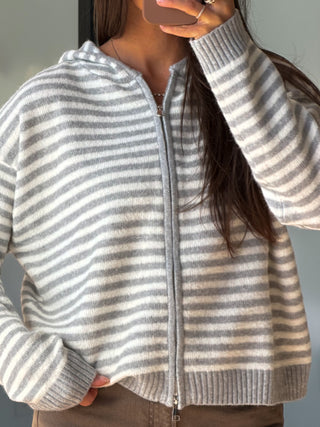 Aylia Zip-Up Hoodie | Grey Stripe