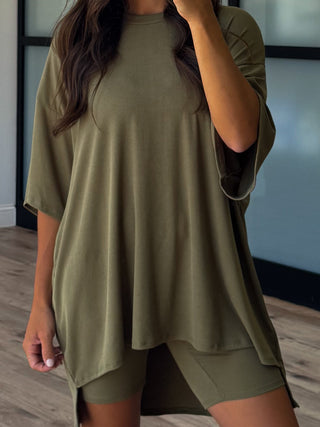 Novi Ribbed Tee + Shorts Set | Olive | +Plus Available | RESTOCK