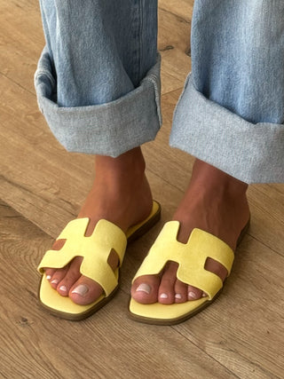 Helios Micro Suede Sandal | Lemon