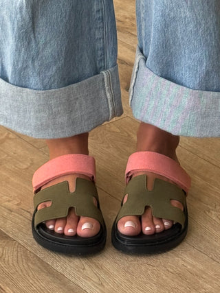 Chani Velcro Slide | Pink/Khaki | FINAL SALE
