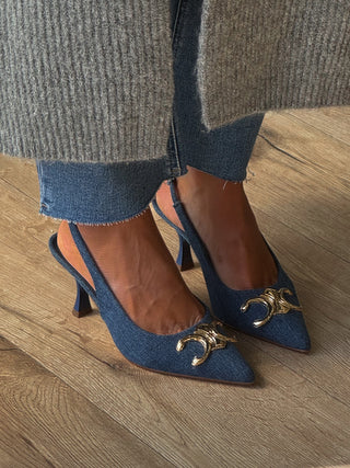 Triomphe Slingback Kitten Heels | Denim