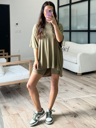 Novi Ribbed Tee + Shorts Set | Olive | +Plus Available | RESTOCK