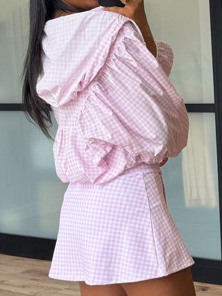 Gingham Windbreaker Jacket | Pink