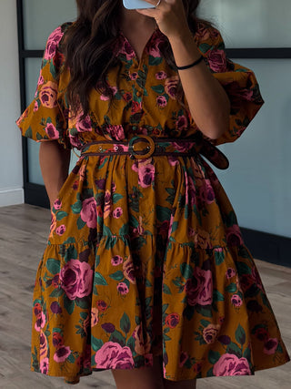 Camellia Belted Dress | Golden Bloom