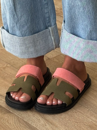 Chani Velcro Slide | Pink/Khaki | FINAL SALE