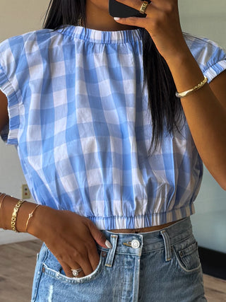 Gingham Basket Top | Light Blue