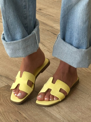 Helios Micro Suede Sandal | Lemon