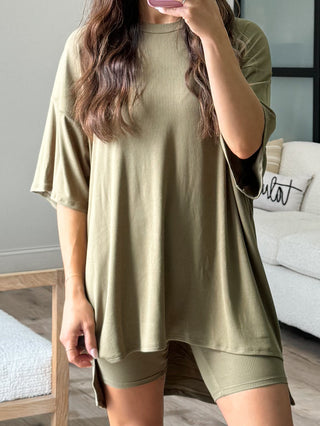 Novi Ribbed Tee + Shorts Set | Olive | +Plus Available | RESTOCK