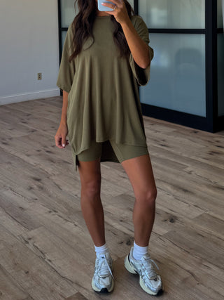 Novi Ribbed Tee + Shorts Set | Olive | +Plus Available | RESTOCK