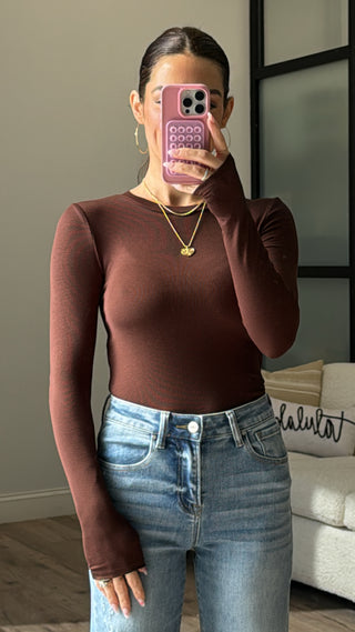 Essential Ribbed Long Sleeve | Chocolate | +Plus Available | RESTOCK