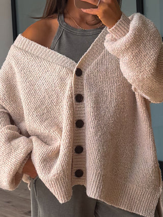 Lev Textured Cardigan | Vanilla Cream | +Plus Available