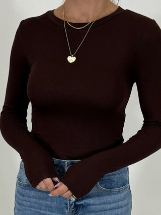 Essential Ribbed Long Sleeve | Chocolate | +Plus Available | RESTOCK