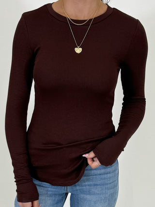 Essential Ribbed Long Sleeve | Chocolate | +Plus Available | RESTOCK