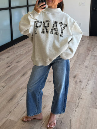 "PRAY" Mock Neck Sweatshirt | Gingham