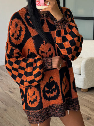 Oversized Checkered Pumpkin Sweater | FINAL SALE