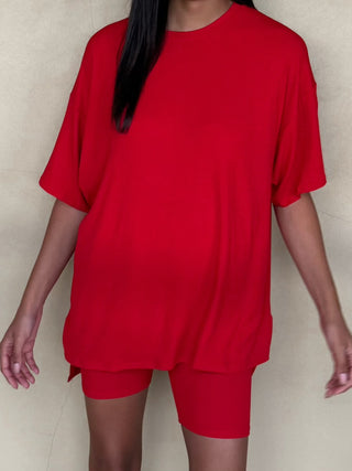 Novi Ribbed Tee + Shorts Set | Cherry | +Plus Available