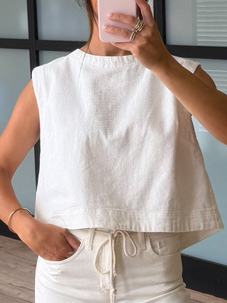 Denim Shift Tank | White