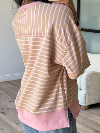 Seeing Stripes Pullover | Latte Rose