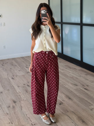 Dot Rally Barrel Pants | Burgundy