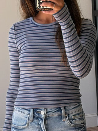 Maylee Brush Knit Long Sleeve | Dusty Blue