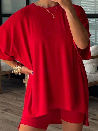 Novi Ribbed Tee + Shorts Set | Cherry | +Plus Available