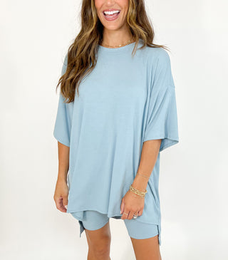 Novi Ribbed Tee + Shorts Set | Sky Blue | +Plus Available