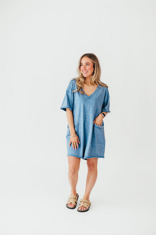 Mineral Wash Casual Romper | Steel Blue | +Plus Available