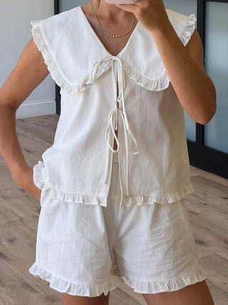 Pure Poise Front-Tie Collared Top