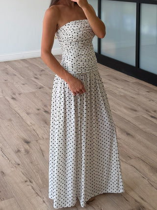 Euro Dot Strapless Maxi Dress