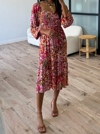 Autumn Floral Smocked Maxi Dress