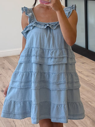 Harper Ruffle Tiered Denim Dress
