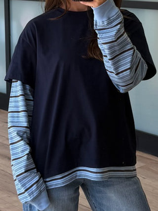 Boyfriend Layered Long Sleeve Tee | Navy