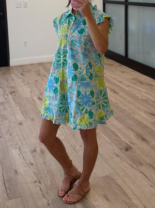 Evelyn Flutter Dress | Tropical Laguna