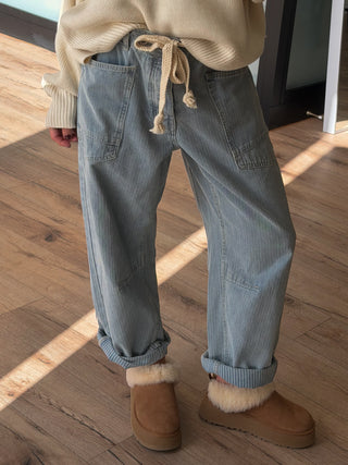 Jules Drawstring Barrel Pants | Light Jacquard