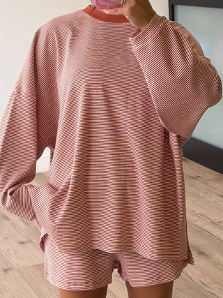 Easy Going Ribbed Stripe Pullover | Rust