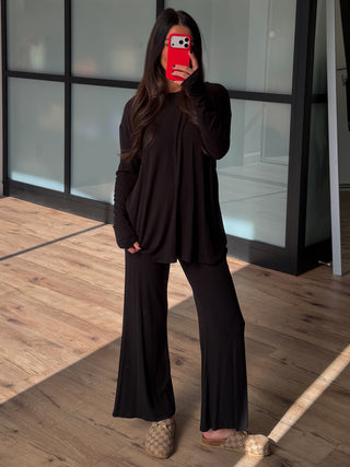 Ally Long Sleeve + Cropped Pants Set | Black | +Plus Available | RESTOCK