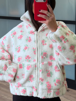 Zinnia Sherpa Zip-Up Jacket | Pink