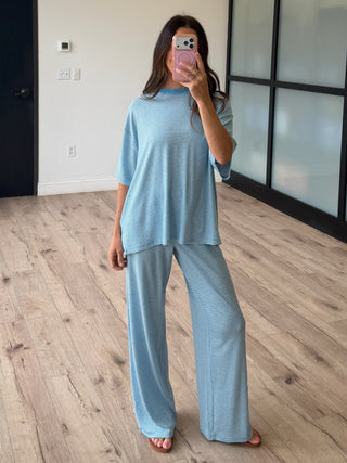 On Repeat Stripe Oversized Tee | Sky
