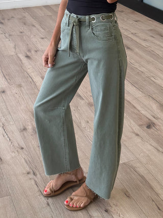 Byron Drawstring Barrel Jeans | Olive