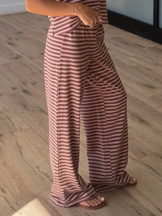 Miah Ribbed Knit Wide Leg Pants | Choco Berry