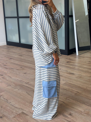 Keeley Wide-Leg Cargo Pants | Blue Stripe