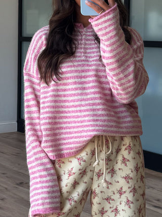 Henley Isla Stripe Sweater | Bubblegum