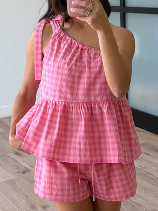 Checked Into Paradise One-Shoulder Top
