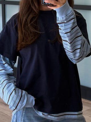 Boyfriend Layered Long Sleeve Tee | Navy